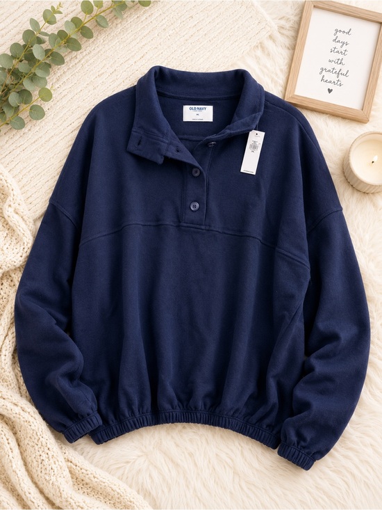 Old Navy Tops - Old Navy Navy Button-Collar Pullover Fleece
